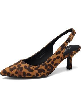 Womens Leopard Faux Leather Kitten Slingback Low Heels Casual Dress Shoes Pumps